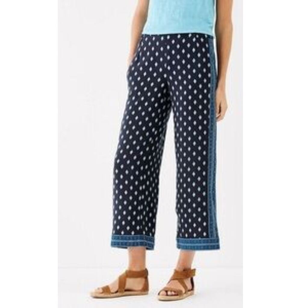 J. Jill High Waist Pull On Pants Womens Large Tall Navy Print Cropped Knit LT